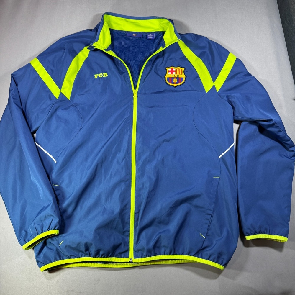 FC Barcelona FCB Track Jacket Mens Large Blue Volt Yellow Full Zip Soccer Coat